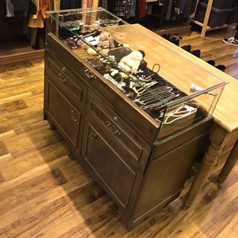 复古实木珠宝展示柜饰品首饰柜台玻璃透明展柜蜜蜡翡翠陈列柜柜子