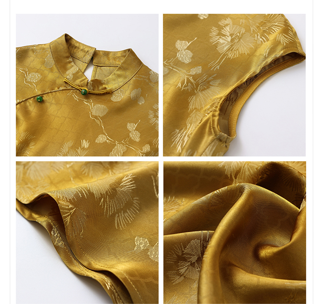 Váy Qipao cải tiến cao cấp phong cách Trung Quốc mới, in họa tiết tinh tế, cổ đứng ôm sát N5008 — Hiển thị màu xanh chi tiết 17