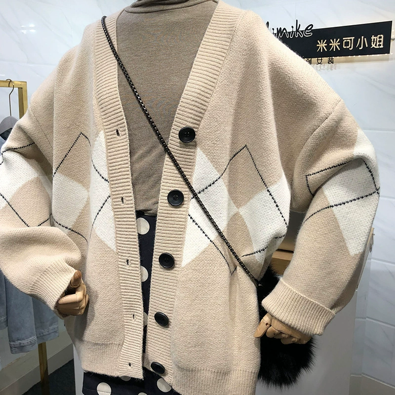 Demi-season sweater, cardigan, knitted jacket, Korean style, increased thickness, loose fit
