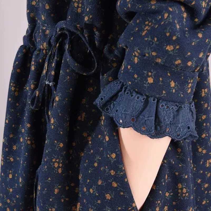 Зимнее ретро платье на бретелях, тёплое, оверсайз, plus size, с цветочным принтом
