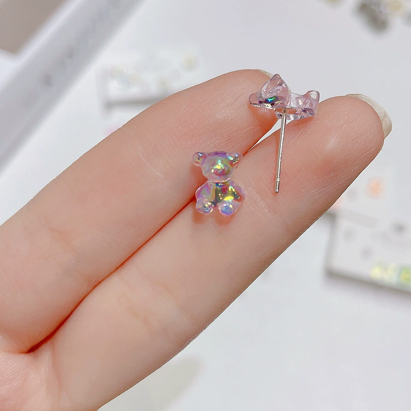 Cartoon brand cute silver needle, earrings, set, gradient