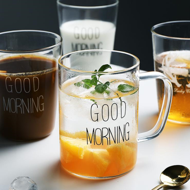 Simple Good morning Good morning Single-Layer Cup High Borosilicate Glass Breakfast Cup Household Large Capacity Milk Cup