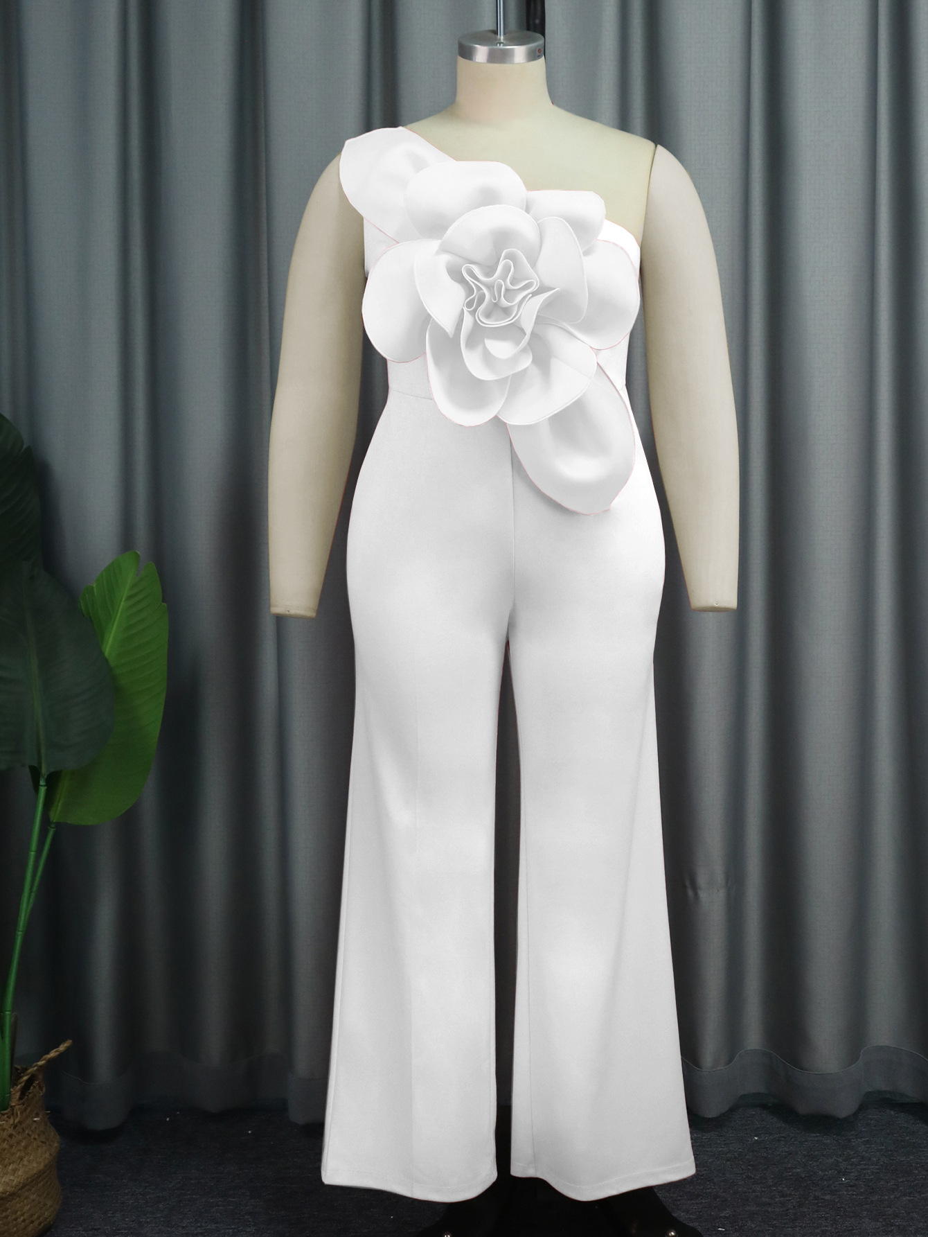 AM030218 mono sin mangas de cuello de un solo hombro transfronterizo de Europa y América moda tridimensional flor mono Jumpsui