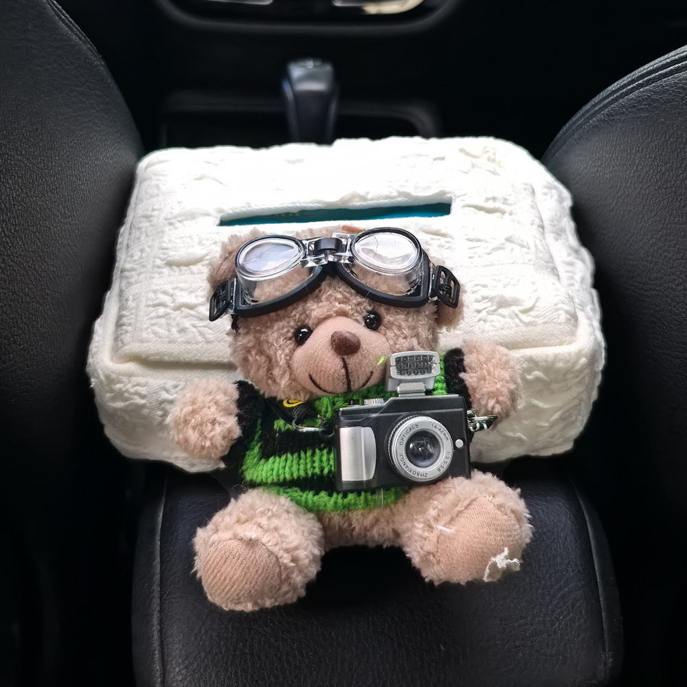 Caja de toallas de automóvil reposabrazos asiento de automóvil caja de dibujo de cartón decoración adorable oso caricatura en línea para mujeres image 6