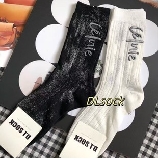 2024 New Mid-Tube Socks Fashion Graffiti European Style Personalized Letter Ins Trendy Painted Versatile Women's Socks