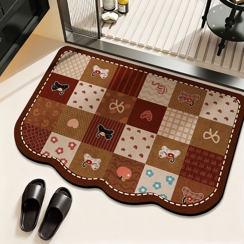 Golden brown-chessboard kitten-curved edge / 40*60cm (exclusive diatom mud)