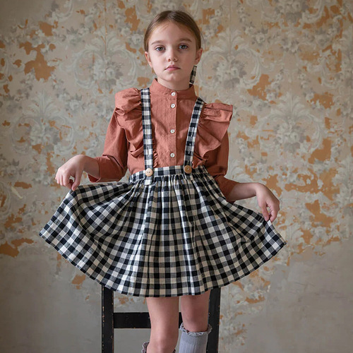 2024 New Children's Classic Black and White Striped Overalls Dress with Adjustable Straps A-line Puff Skirt for Girls