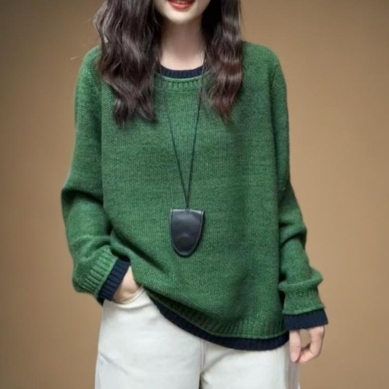 New autumn knitted long-sleeved top, loose fit, slimming, suitable for petite figures