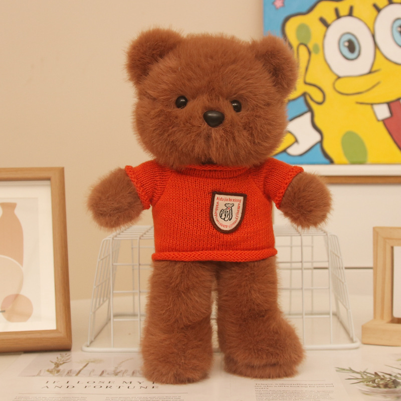 Vestido de visón dorado, pajarita, oso de peluche, muñeco de peluche, muñeca de oso, juguete para niños, regalo para novio y novia