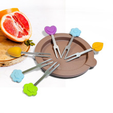 糖果色硅胶握柄不锈钢水果叉/水果签 零食不锈钢小叉子糕点叉子