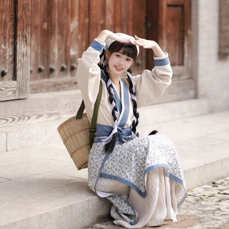 Hanfu for Women, Fairy-Like Pastoral Style Photo Shoot Outfit, Cute Countryside Girl, Village Maiden, Commoner, Farm Girl, Spinning Skirt