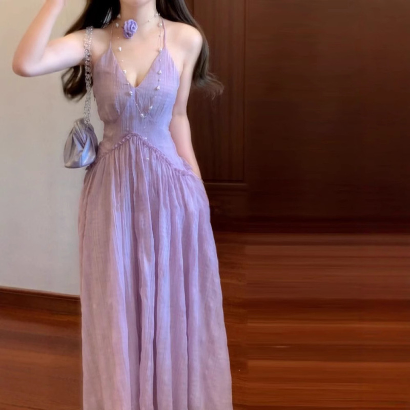 大码超好看绝美海边度假露背收腰挂脖吊带连衣裙子长裙显瘦遮肚子|undefined