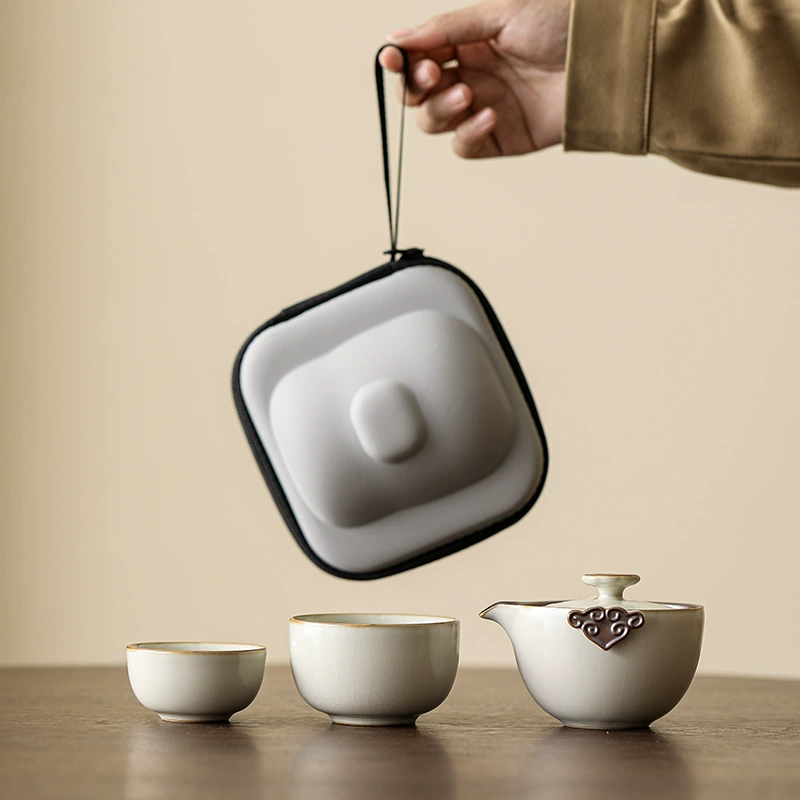 Ru Kiln Travel Чайный набор Портативный один горшок Две чашки Быстрая чашка Открытый Кемпинг Керамический Бизнес Сувенир Подарок