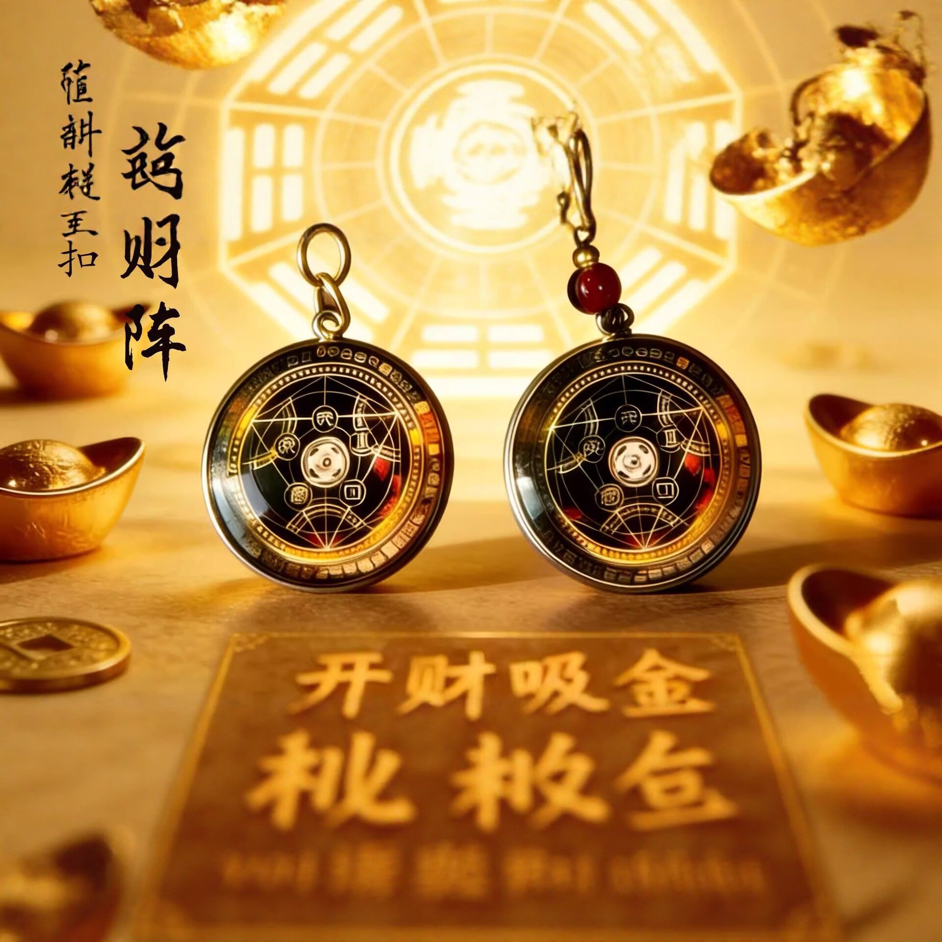 六芒七星开财阵钥匙扣 中式招财吊坠男女款汽车挂件招财钥匙扣