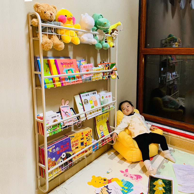 儿童书架挂墙上绘本架家用宝宝小书架置物架简易壁挂铁艺薄阅读