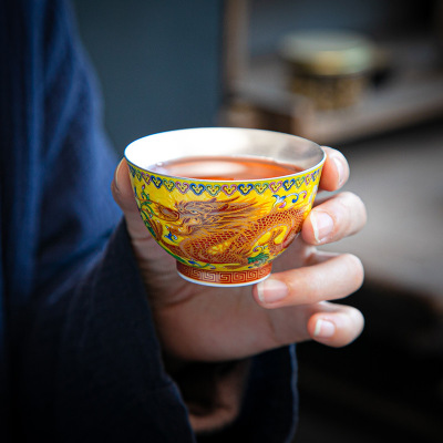 手工鎏銀銀杯999純銀琺琅彩功夫茶杯 羅漢杯龍鳳杯家用茶碗品茗杯