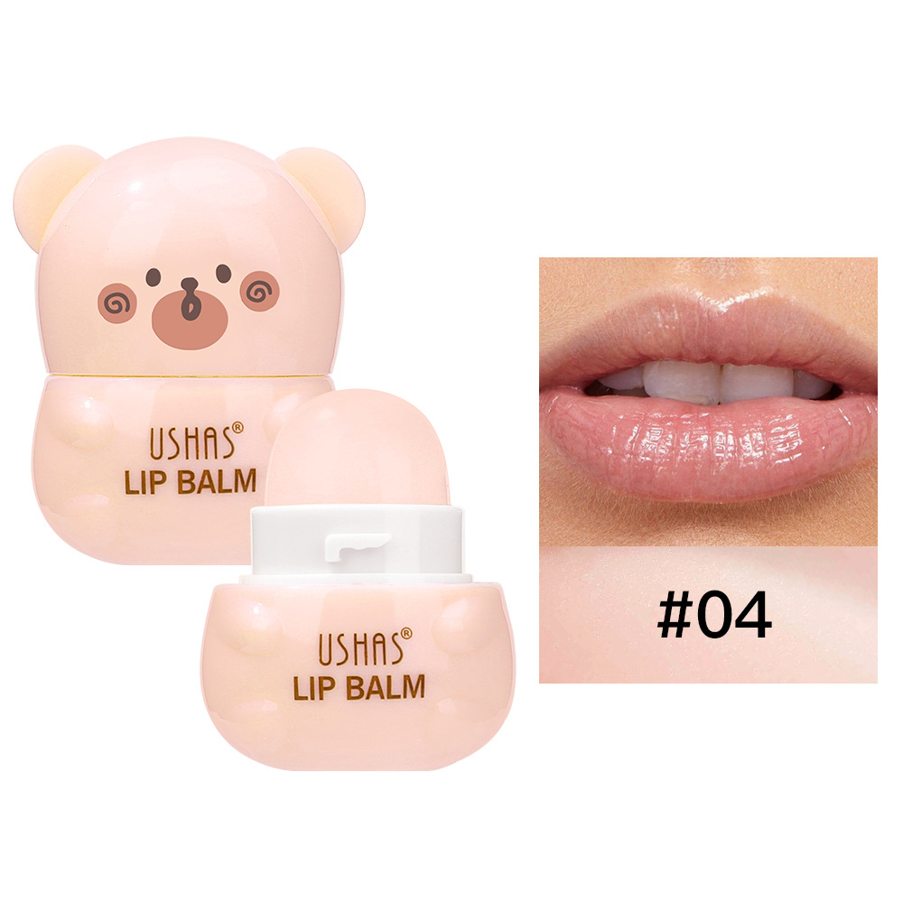 USHAS Bálsamo labial de punto transfronterizo europeo y americano Bálsamo labial hidratante y nutritivo Bálsamo labial de oso de color brillante UC127