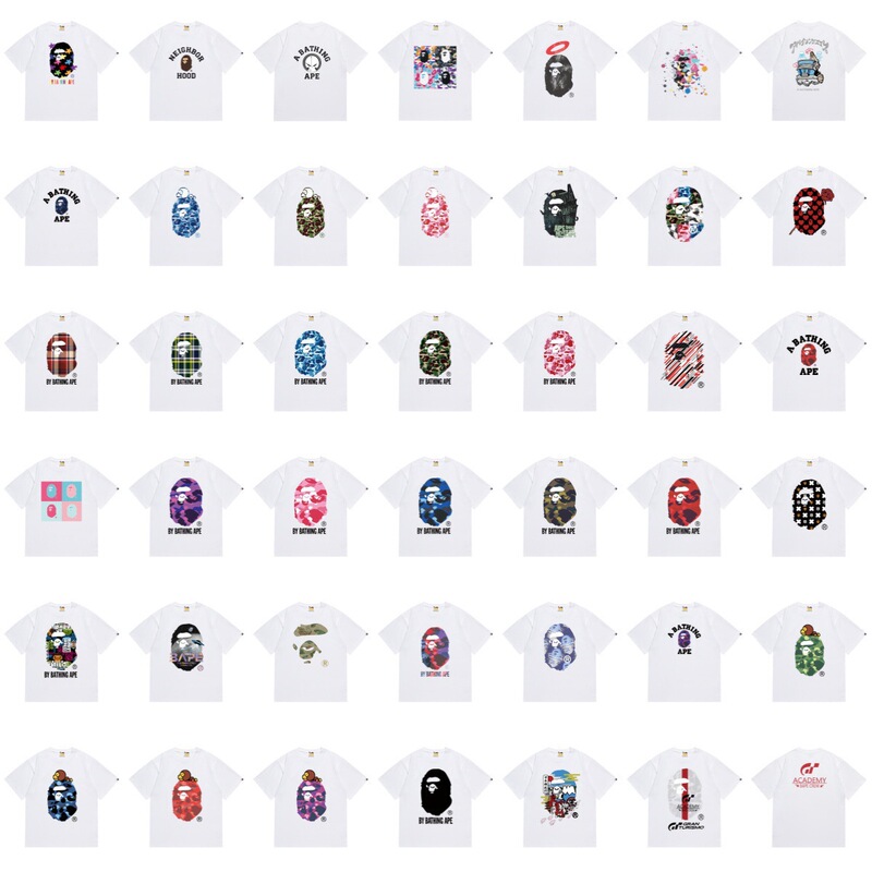 Cross-Border Foreign Trade Trendy Brand Bape Limited Edition 30Th Anniversary Ape Head Short-Sleeve T-Shirt for Men and Women, Loose and Versatile