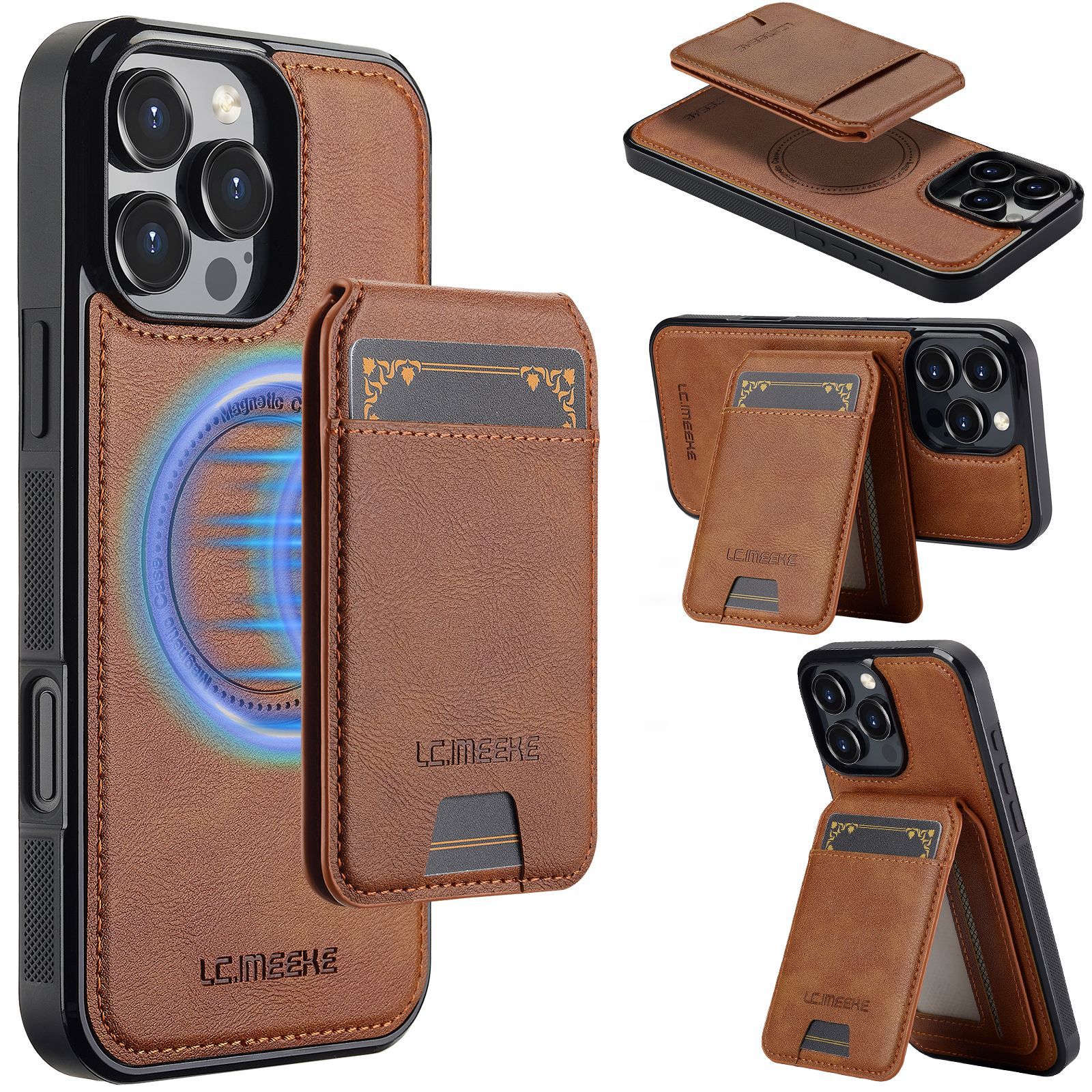 Suitable for iPhone 16 Pro Magnetic Card Holder Leather Case 15 Plus Protective Case 14 Max Apple 17 Split Phone Case