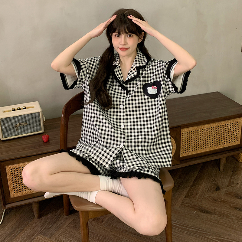 코튼 파자마 여성 여름 반팔 반바지 얇은 감미로운 귀여운 만화 소녀 가정
