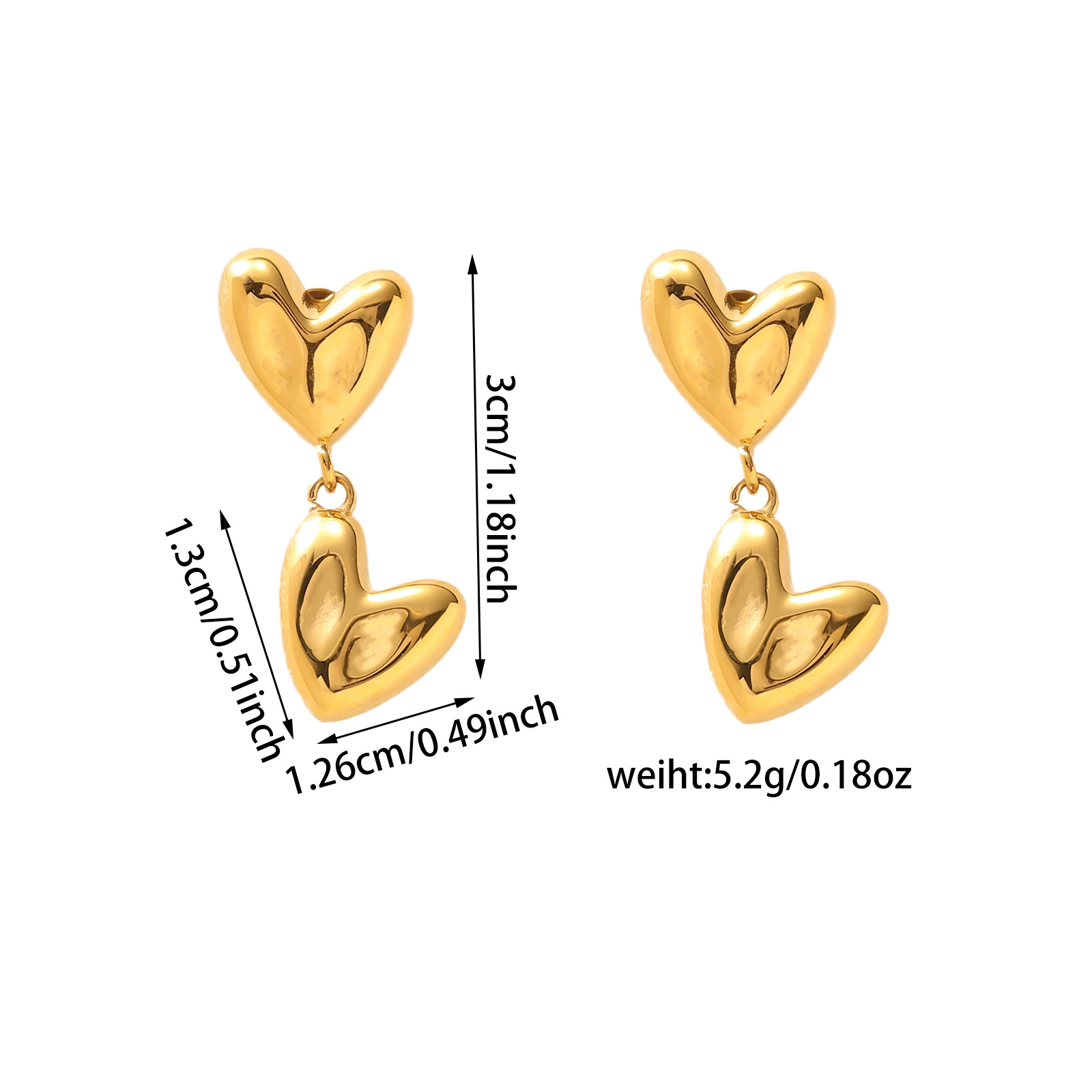 Women's Gender Polished Finish 1 Pair Elegant Classic Style Heart Shape 304 Stainless Steel Drop Earrings