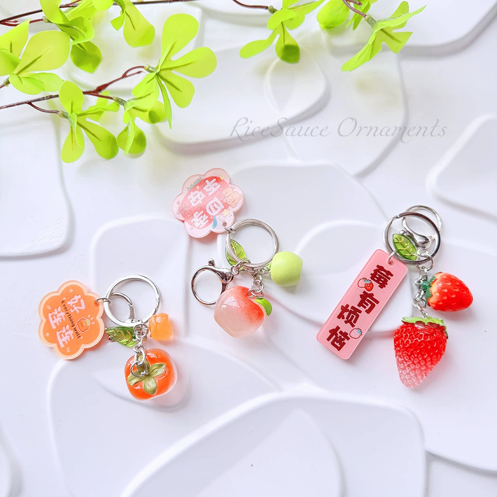 Acrylic Fruit Keychain Pendant, Cute Mini Charm with Leaf Tag, Single or Multi‑Piece Options
