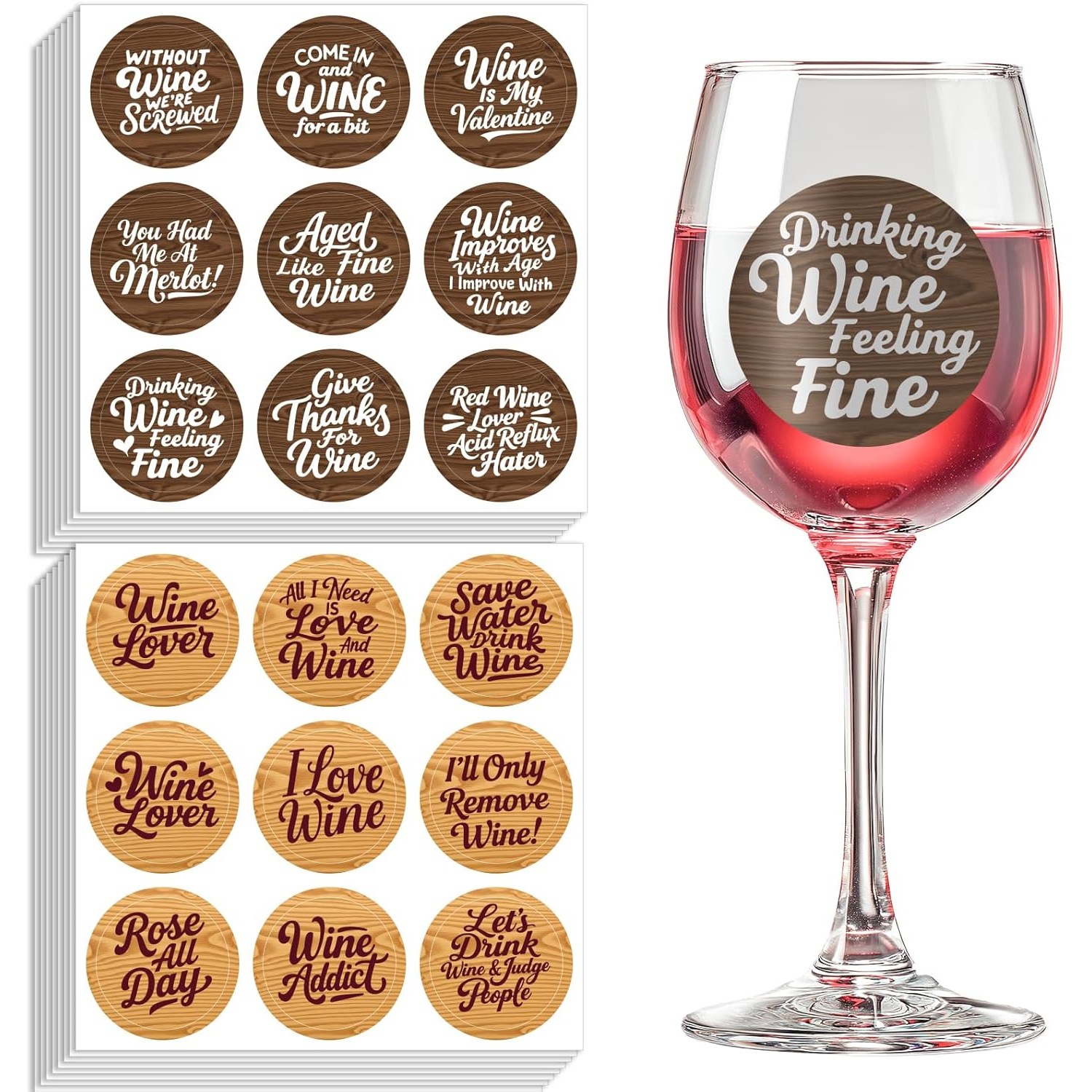 跨境批发木纹玻璃酒杯贴纸自粘酒标适用于派对婚礼烧烤不干胶标签