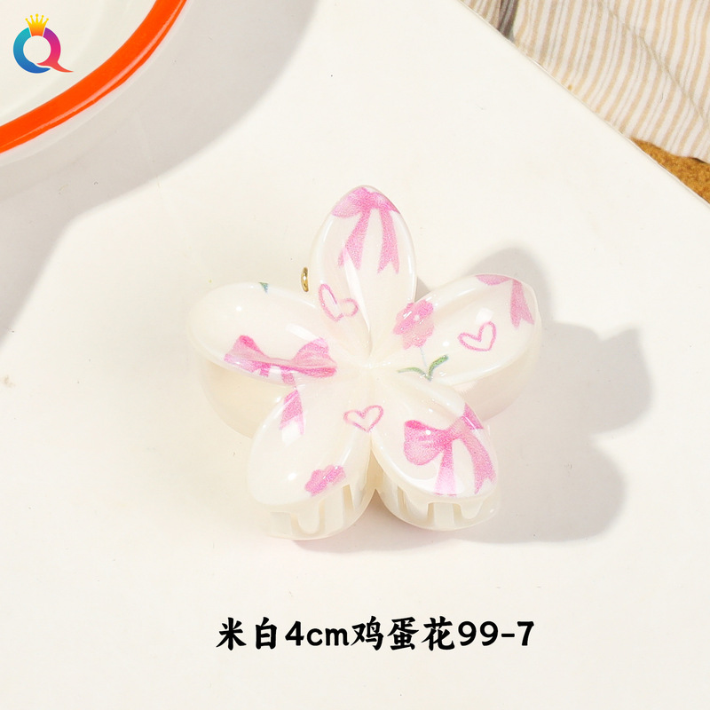 Qiyue クロスボーダー小型 UV プリント小さな新鮮なプルメリアクリップかわいいポニーテールフラワーヘアピンヘアアクセサリー女性のための卸売|undefined
