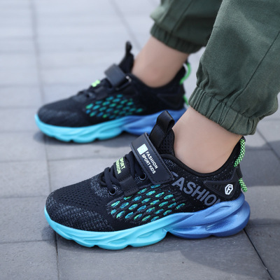 2022新款男童飞织跑步鞋大码运动鞋防滑魔术贴透气实心软底休闲鞋|ms