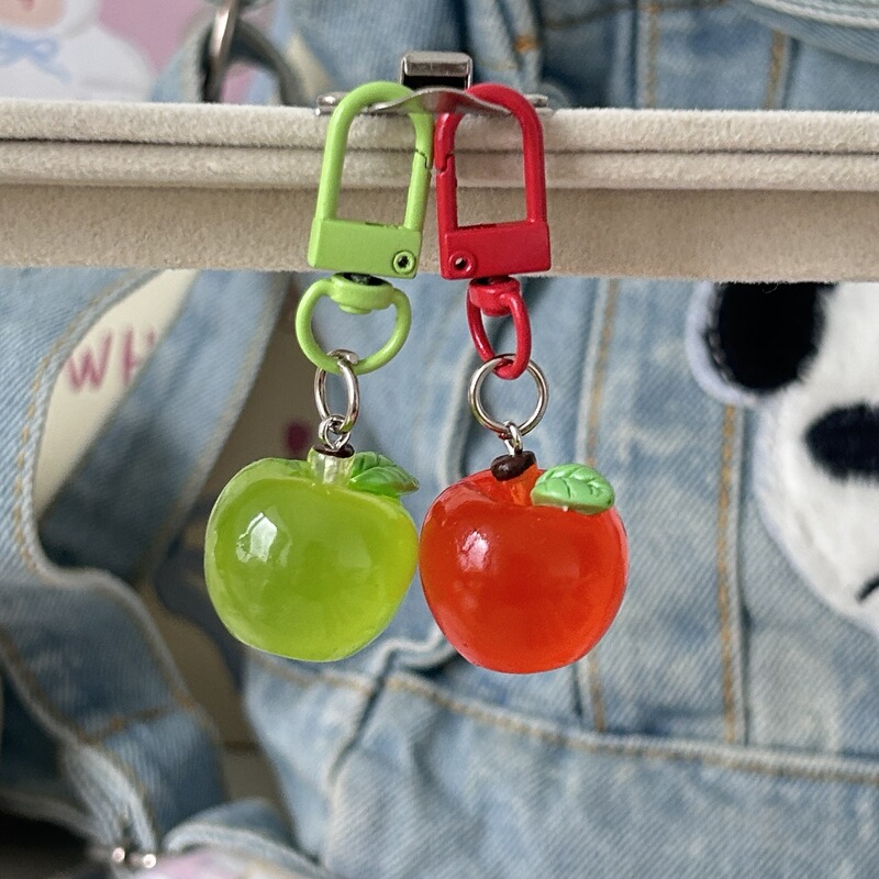 Transparent Three-Dimensional Apple Keychain Cute Artificial Fruit Pendant Creative Student Couple Gift Decoration Wholesale