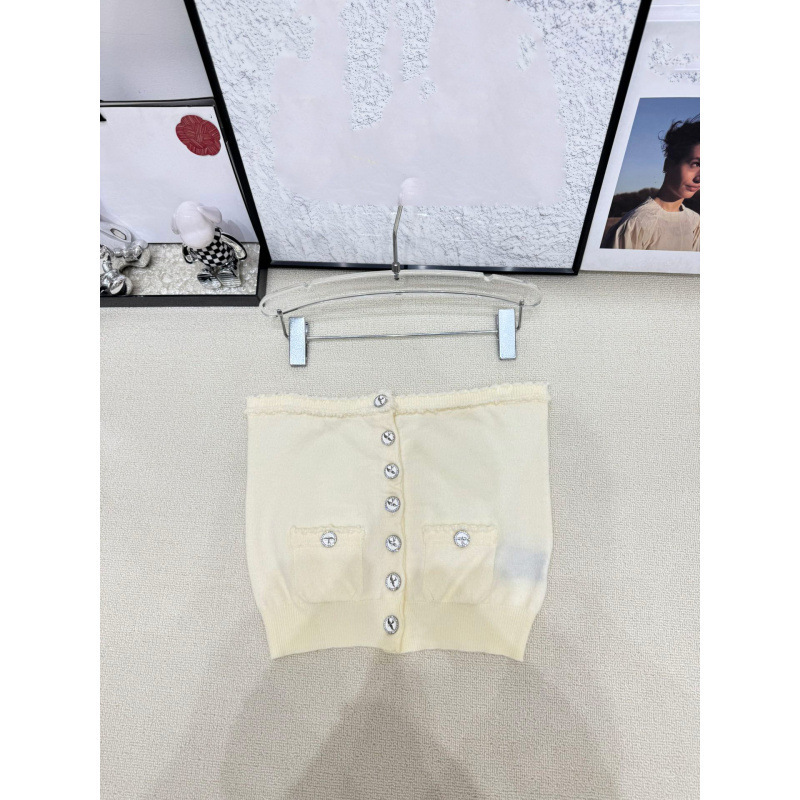 25年夏季新款香家重工飞鸟纽扣花边针织单排扣抹胸修身显瘦百搭女|undefined