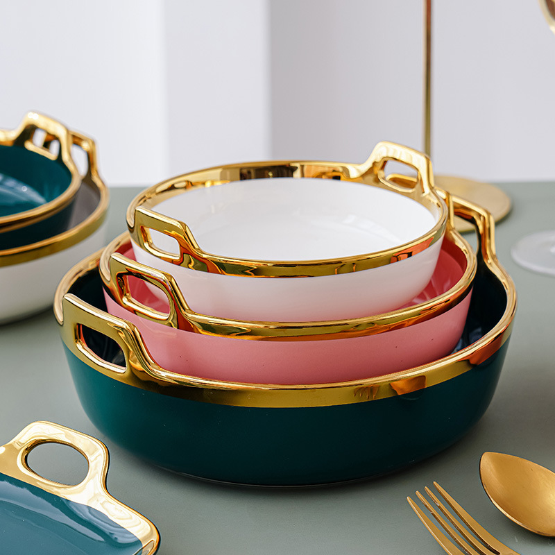 Nordic inswind cerámica de doble oreja tazón red doméstica lujo ligero Phnom Penh fruta tazón de ensalada tazón de cereales de yogur tazón de sopa