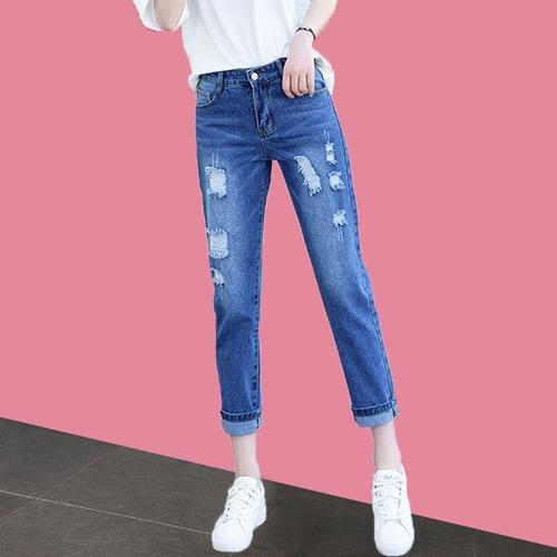 Ripped Jeans for Women, Loose-Fit, Korean Style, All-Match, 2025 Spring/Summer New Arrival, Slimming Look, Distressed Harem Cropped Pants