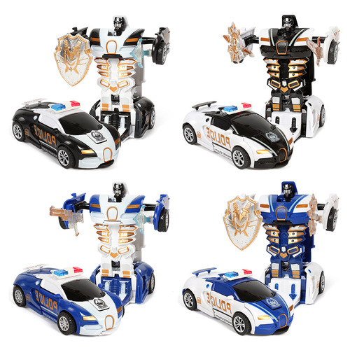 Wholesale children's collision deformation car toys, boys' inertial impact one-click deformation car, street stall night market gifts