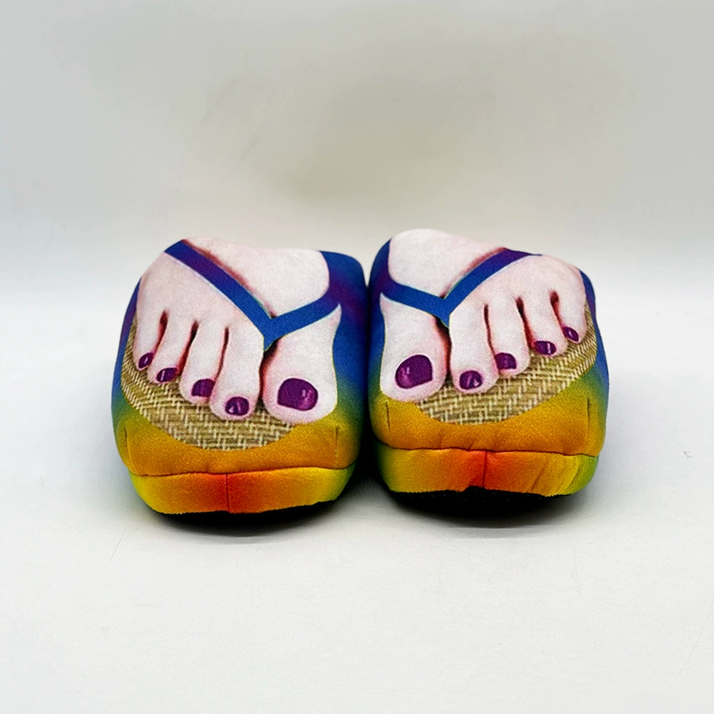 Осень и зима 3D шлепанцы с принтом ног плюшевые тапочки домашние нескользящие деревянные полы обувь пара теплая вата