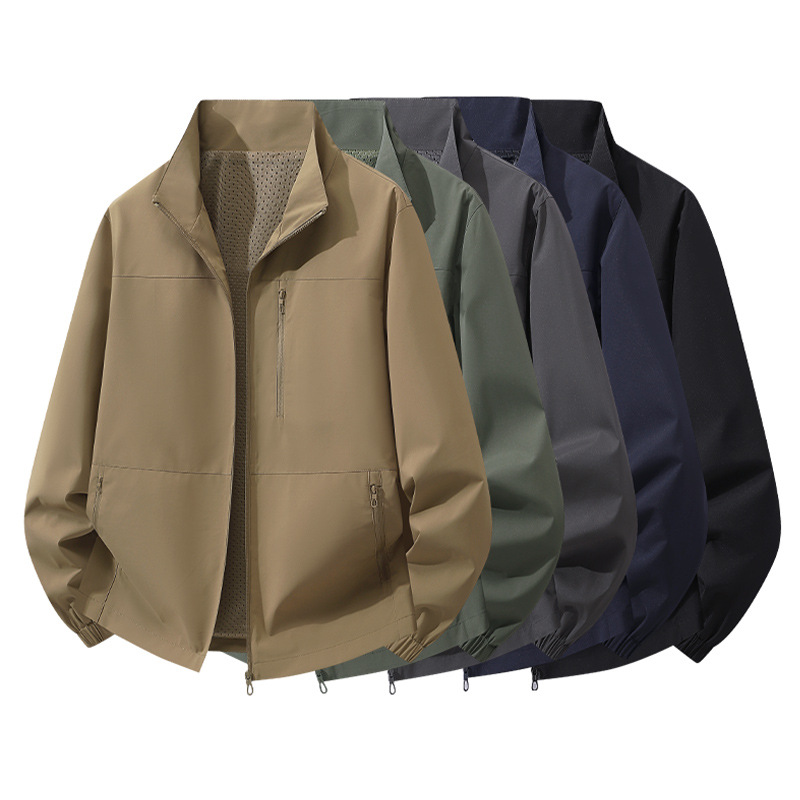Autumn men's trench coat, casual stand-up collar jacket, men's solid color coat, men's workwear zipper jacket, men's fashionable jacket