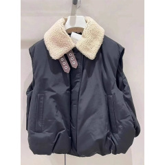 杨幂马夹羊羔毛领棉马夹短款无袖棉服女2025冬新款面包服保暖背心