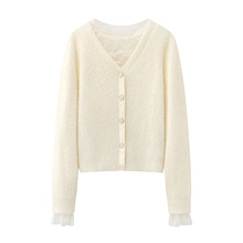 蕾丝拼接仿马海毛毛衣针织衫2025冬季新款女宽松上衣Y0221112005