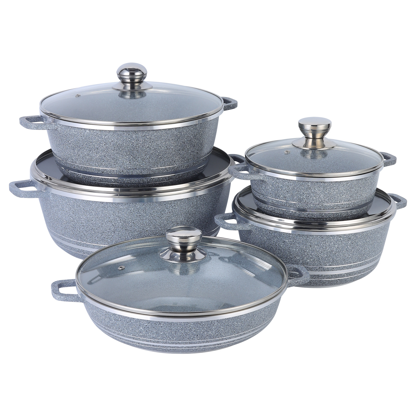 Juego de utensilios de cocina antiadherentes elegantes DONNR para uso doméstico, sartén, olla para sopa, utensilios de cocina de piedra de mármol, sartén de fondo plano que ahorra energía.