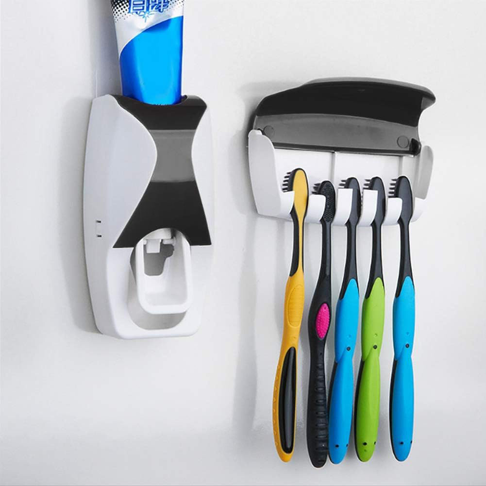 Wall-mounted Holder For Home Bathroom, No-drill Automatic Toothpaste Dispenser And Toothbrush Storage Rack Set_voghion.com