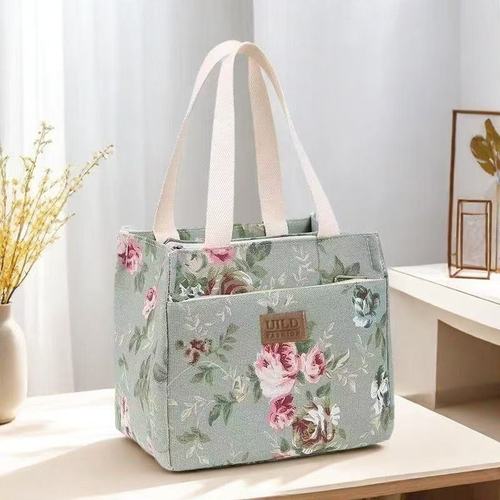 Canvas bag, thick and sturdy printed bento bag, hand-held water bucket bag, large capacity portable mom's hand-held bag for outdoor use