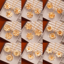 跨境欧美风时尚花朵耳环项链套装女轻奢个性夸张太阳花耳钉锁骨链