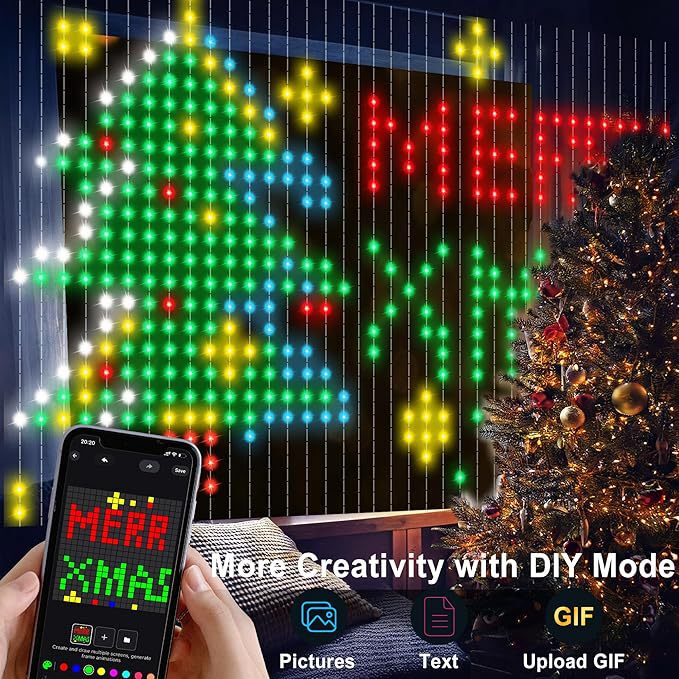クロスボーダーカーテンライト、カラフルなDIY雰囲気装飾ポイントコントロールレザーライト、スマートAPPプログラマブル電源カーテンライト|undefined