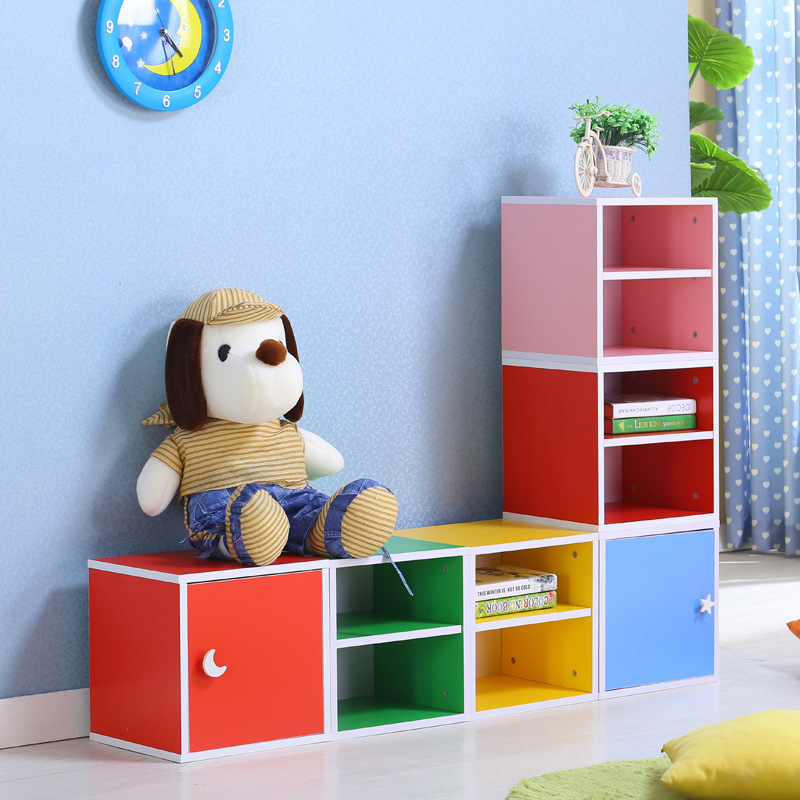 Simple modern single bookcase storage storage cabinet bookshelf free combination children's small bookcase wooden cabinet with door