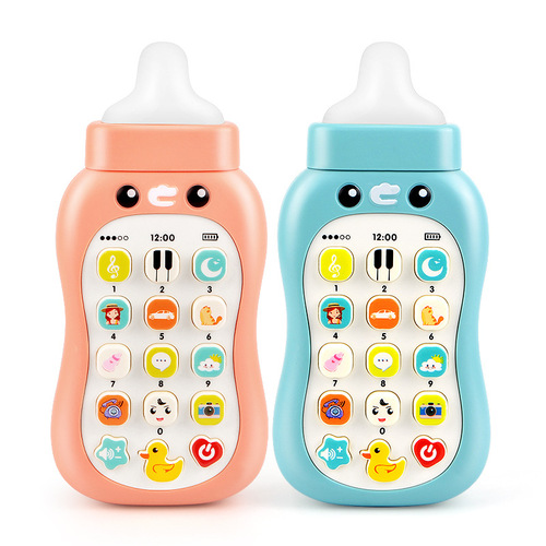 Children's toys mobile phone baby teether bottle chewable baby bilingual early education educational music simulation phone