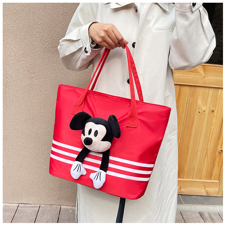 Large-capacity shopping and grocery bag, Korean-style chic casual versatile nylon contrasting color striped single-shoulder crossbody bucket bag undefined