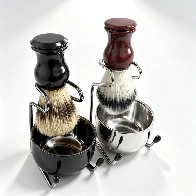 Manual Shaving Tool Set, Shaving Lathering Brush, Stainless Steel Lathering Bowl, Metal Stand, Men's Personal Care Set