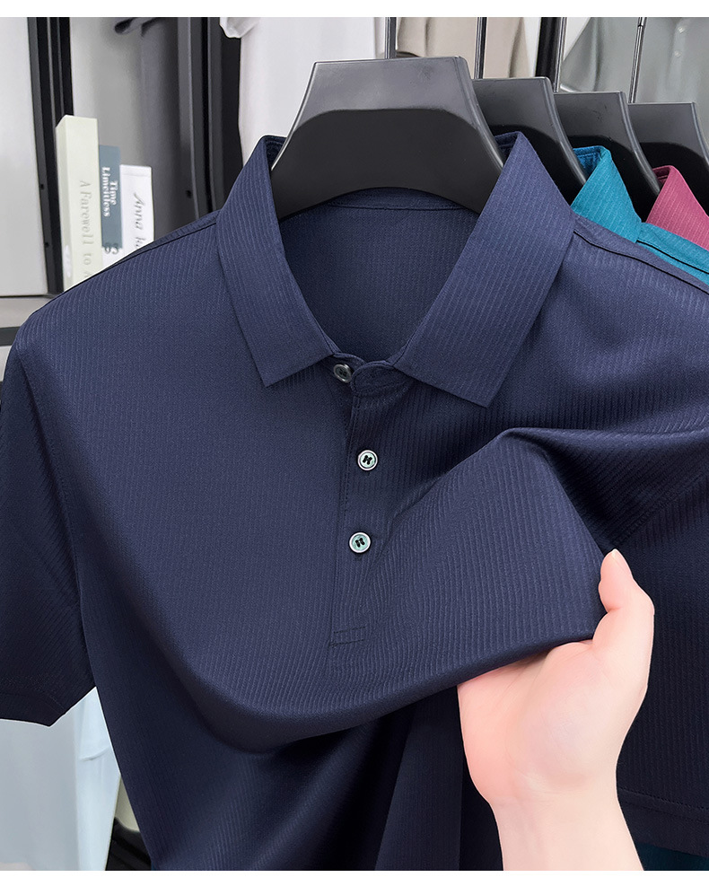Áo polo nam tay ngắn lụa tơ tằm cao cấp phong cách công sở — Xanh đậm 15580 chi tiết 27