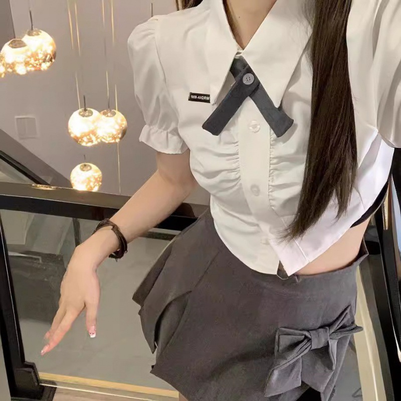 2024 리얼 샷 스파이스 걸스 JK 세트 여름 학교 여자 짧은 소매 셔츠 활 짧은 치마 투피스 세트 순수한 욕망