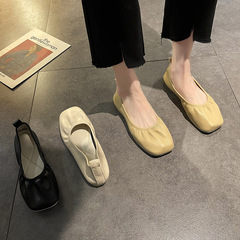 豆豆鞋女2024年夏季新款百搭平底奶奶鞋舒適軟底淺口瓢鞋圓頭單鞋